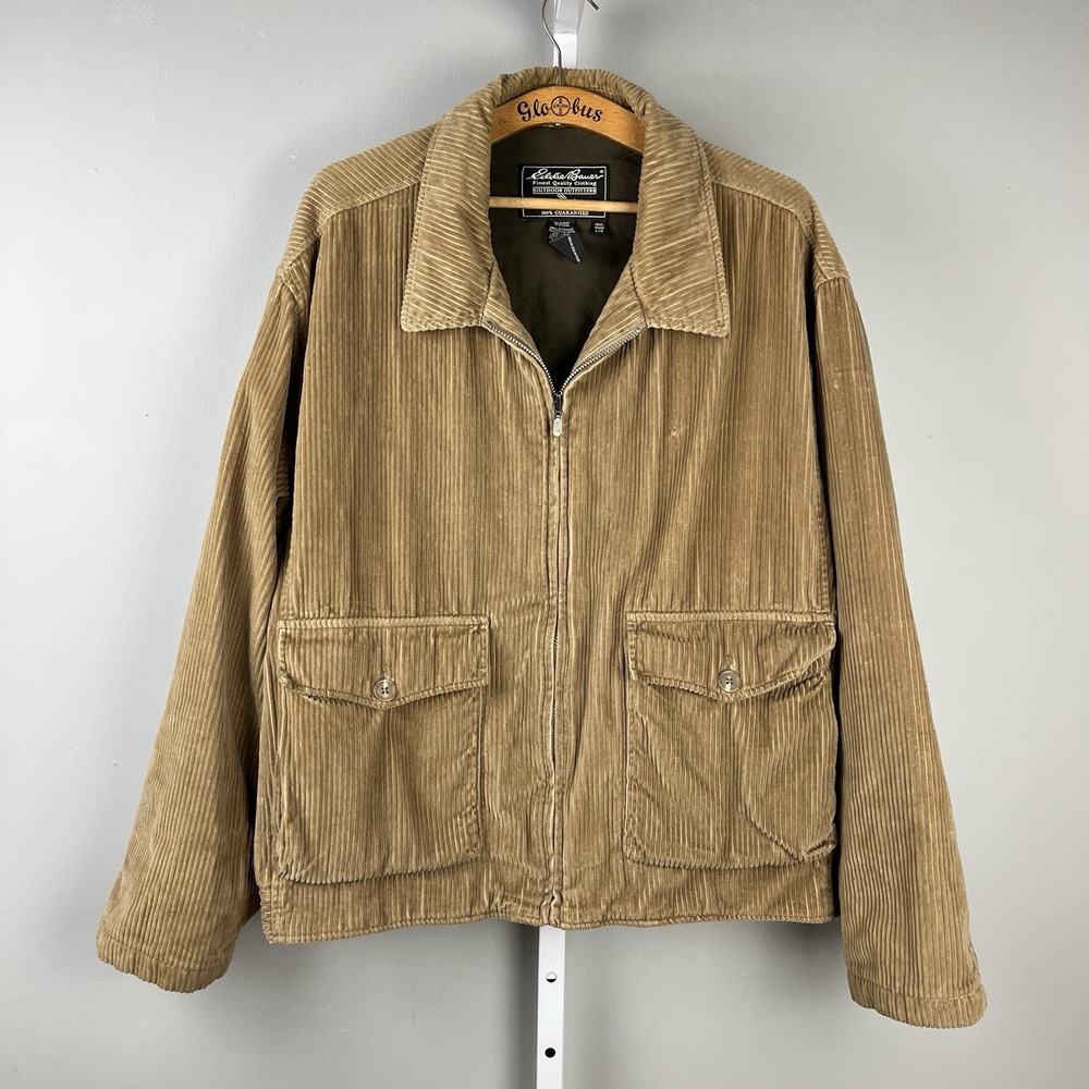 Eddie Bauer Corduroy Bomber Vintage 90s Jacket Coat Mens L Tan Full Zip